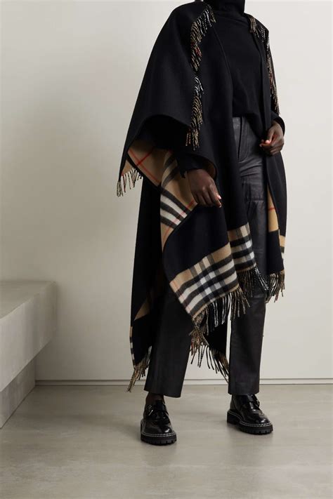 BURBERRY Fringed checked cashmere and merino wool